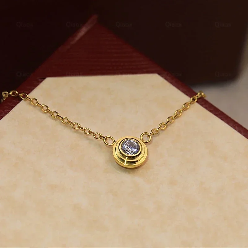 Hot selling new 925 sterling silver flying saucer single diamond necklace women's fashion simple luxury brand jewelry party gift