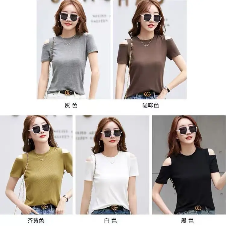 

Sexy Off Shoulder Short Sleeve T-shirt Trend Summer T 3D6 Color Short Sleeve T-shirt Women's T-shirt