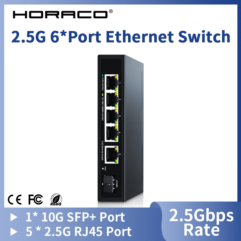 HORACO 2.5G Switch 5 Port 2500Mbps Network Switcher 10G SFP