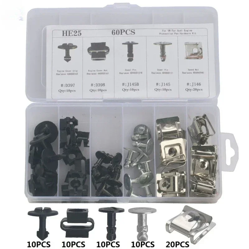 20-Piece Underride Guard & Engine Cover Installation Clip Kit For Audi A4, A5, A6, Q3, Q5, RS5