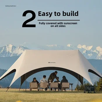 Outdoor camping blackout hexagonal canopy tent instant pop-up sunshade with table and chairs easy to set up for lazy campers 1