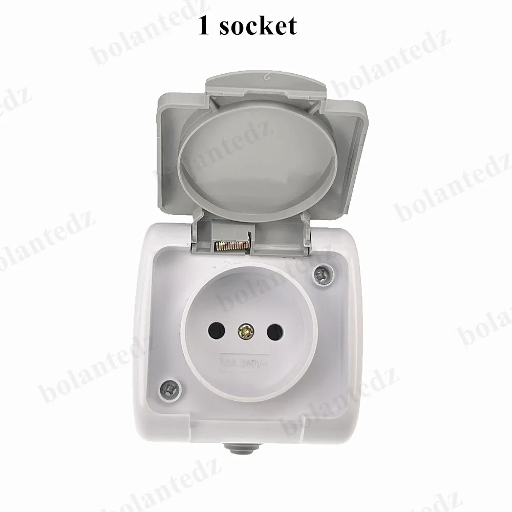 Waterproof Surface-Mount Dual Germany Schuko Socket with Earthing, IP54 Rated