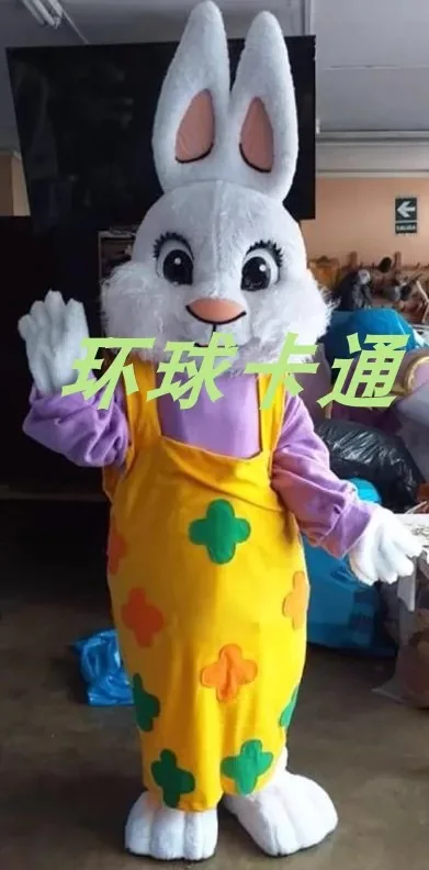 

New Adult Yellow Pants Easter Rabbit Bunny Mascot Costume Halloween Christmas Dress Full Body Props Outfit Mascot Costume