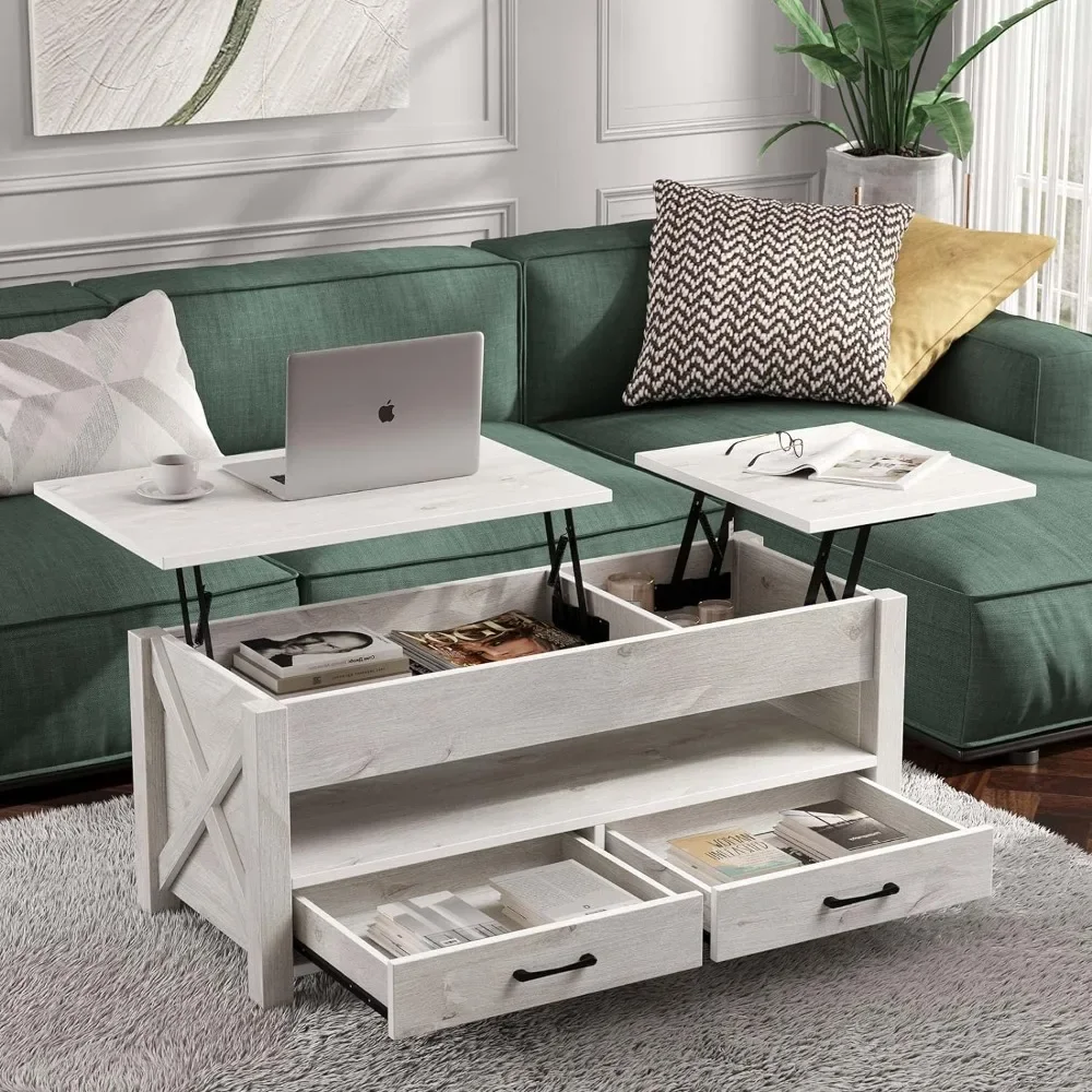 

Coffee Table 47.2" Lift with 2 Storage Drawers and Hidden Compartment, Vintage Central Table, Grey