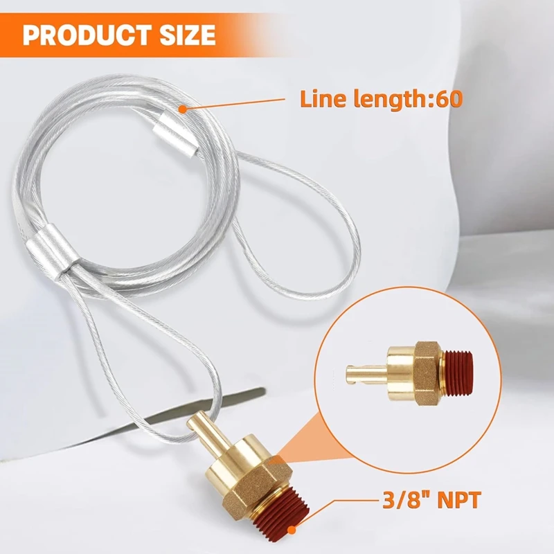A05Q-2 Pack Of 3/8Inch NPT Air Tank Drain Valve With 60Inch Cable,For Air Compressor Drain Valve Cable,For Semi Truck Trailer