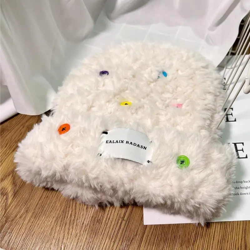 2022 Designer Button Korean Version Plush Fisherman Hat Women Thickened Warm Windproof Cute Face Small Woolen Hat Basin Hat