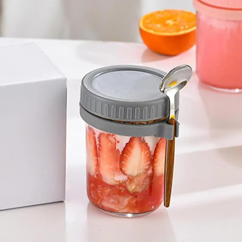 Overnight Oats Jars Overnight Oats Container With Lid And Spoon 14 Oz  Cereal Milk Vegetable And Fruit Salad Storage Container - AliExpress