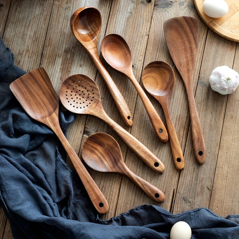 Description Picture 5 of itemKitchen Utensils Set Thailand Teak Wood Tableware Set Spoon Ladle Rice Colander Soup Skimmer Kitchenware Cooking Tools