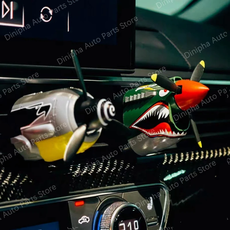 New Creative P-40 Airplane Model Car Aroma Diffuser Green Shark Mouth/Tiger Head Tribute Vent Propeller Interior Trim_voghion.com