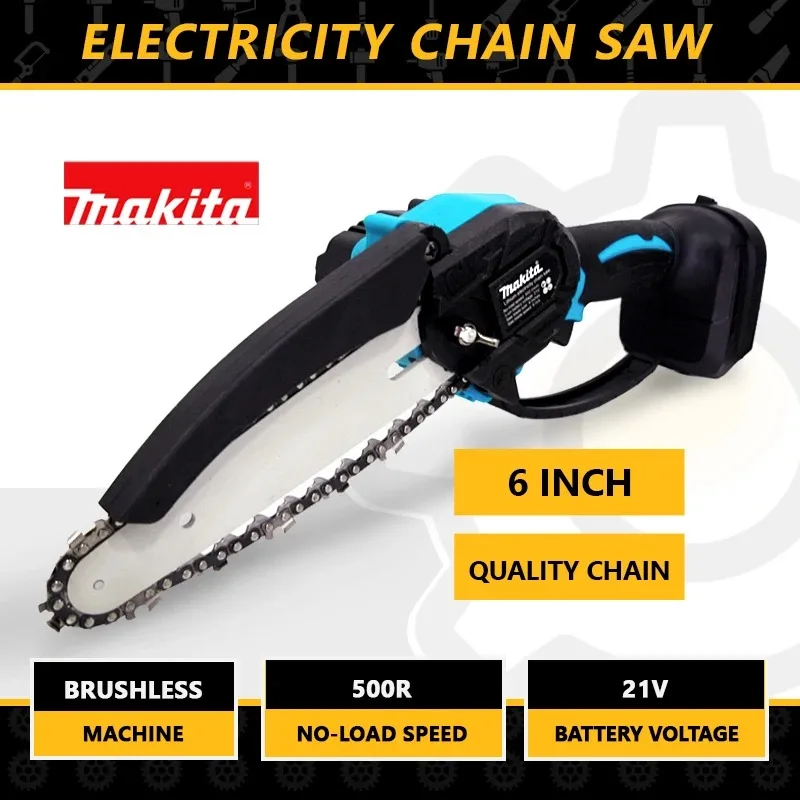 

2023 Makita 6 Inch Electric Chain Saw with Battery Woodworking Pruning One Hand Garden Tool Cordless Small Wood Splitting Chains