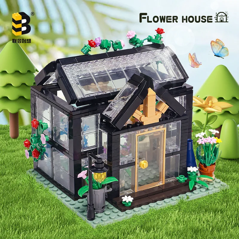 

Union CX B Brand 1919b Sunshine Greenhouse Building Blocks Small Particle Assembly Girls Decoration Toys