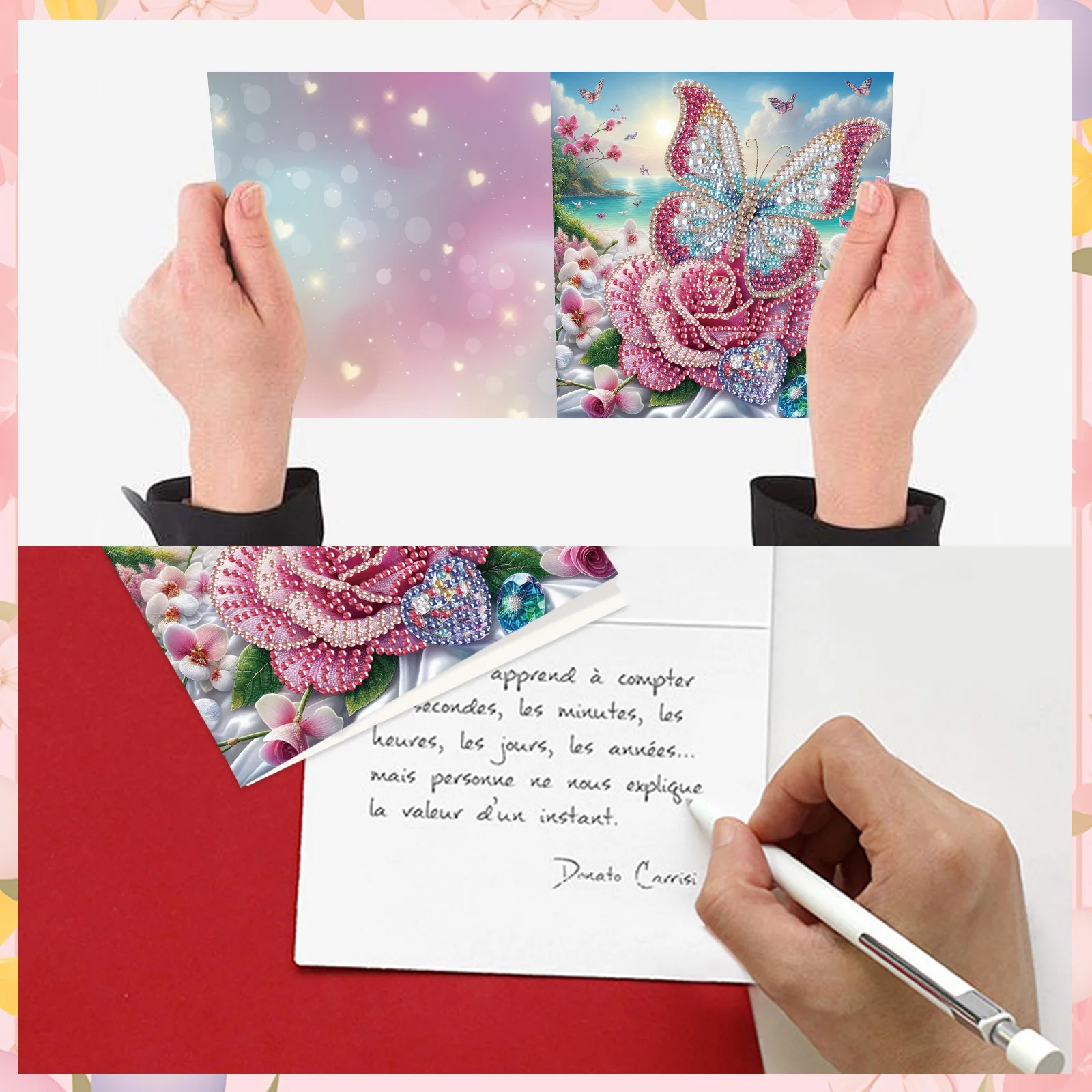 Flower Butterfly Diamond Art Painting Greeting Card 5D DIY Special Shape 8pcs Christmas Birthday