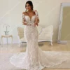 Deep-V Neck Wedding Dresses For Women 2024 Off Shoulder Lace Long Sleeves Mermaid Bridal Gowns Ball Vestidos De Novia Customized 4