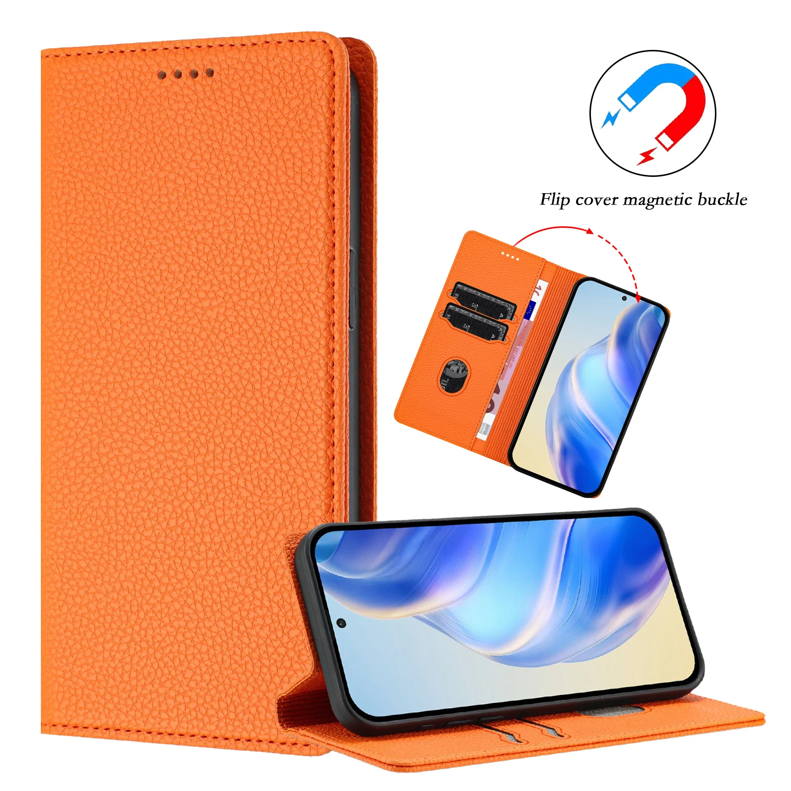 Magnetic Lichee Pattern Leather Phone Case