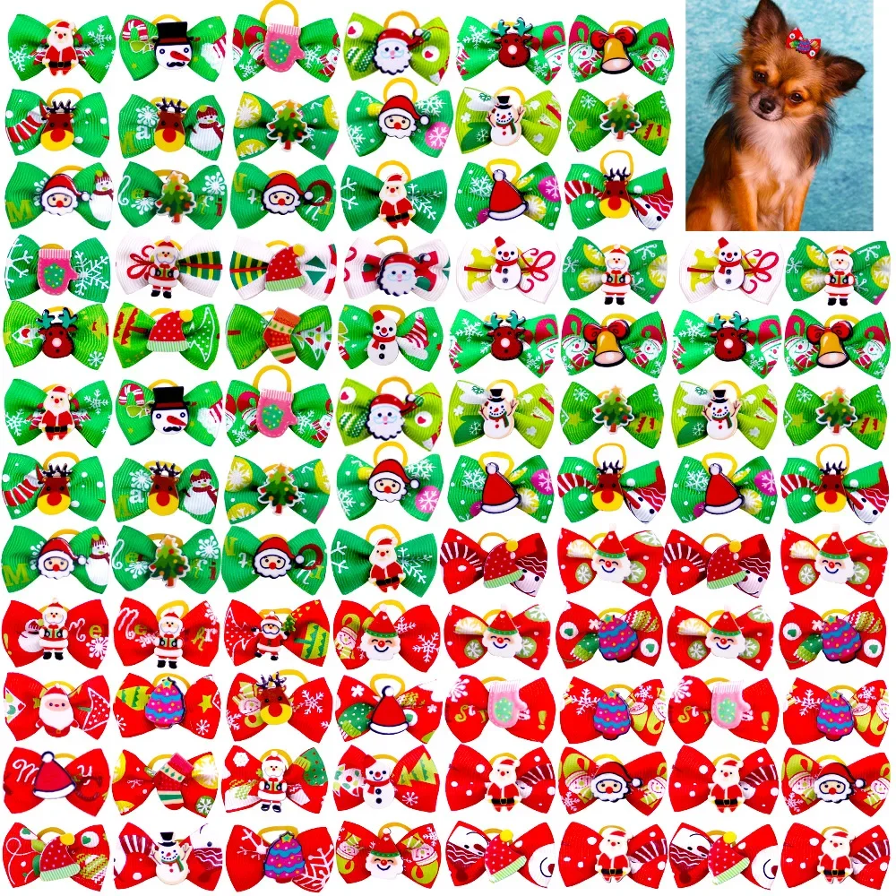 10 Pcs Christmas Pet Bows Dog Hair Accessories Holiday Party Dogs Bows Hair Dog Grooming Bows for Small Dog Pet Supplies