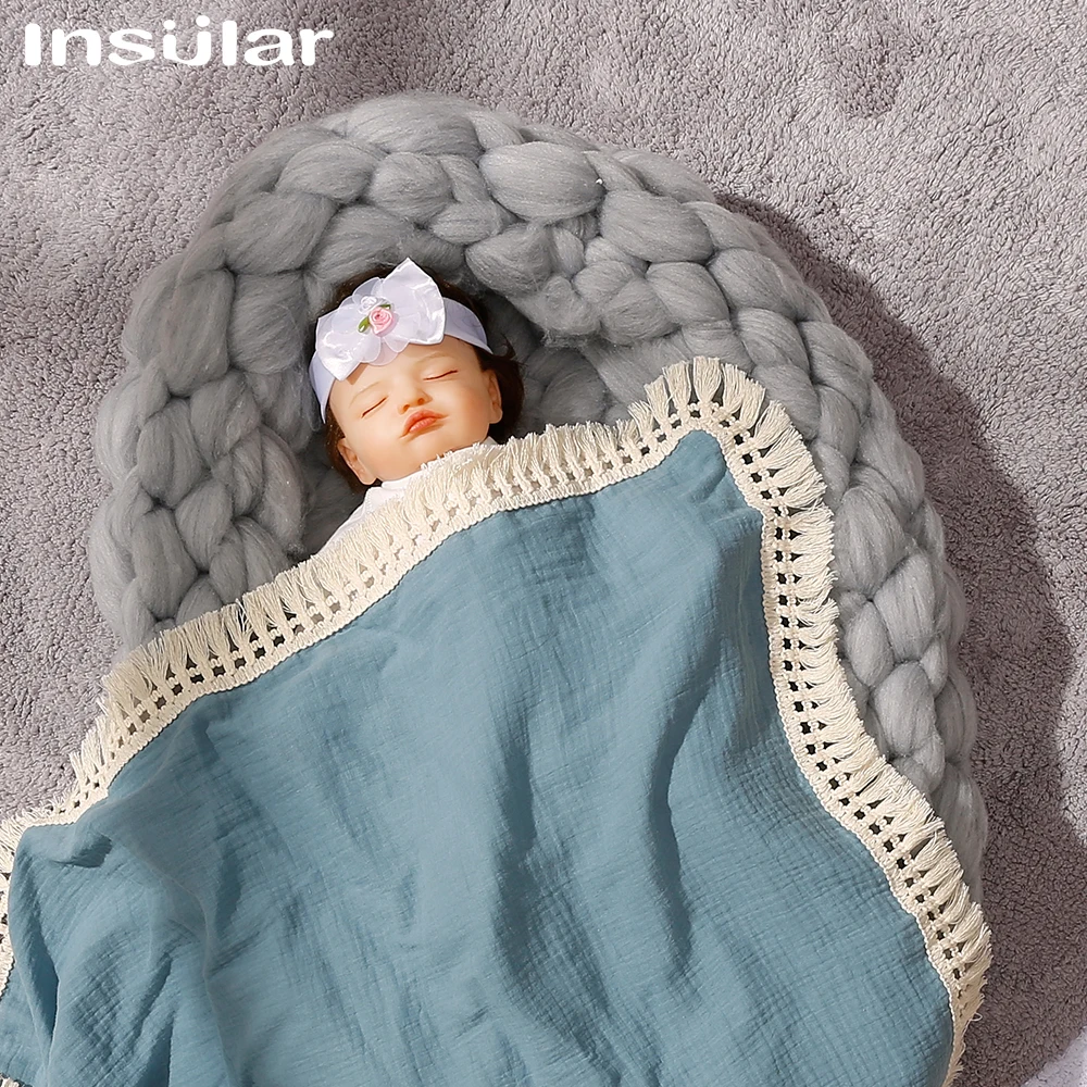Insular Infant Tassel Gauze Blanket Children Gauze Wrapping Towel Newborn Bath Towel Baby Blanket Holding Quilt Baby Accessories 3