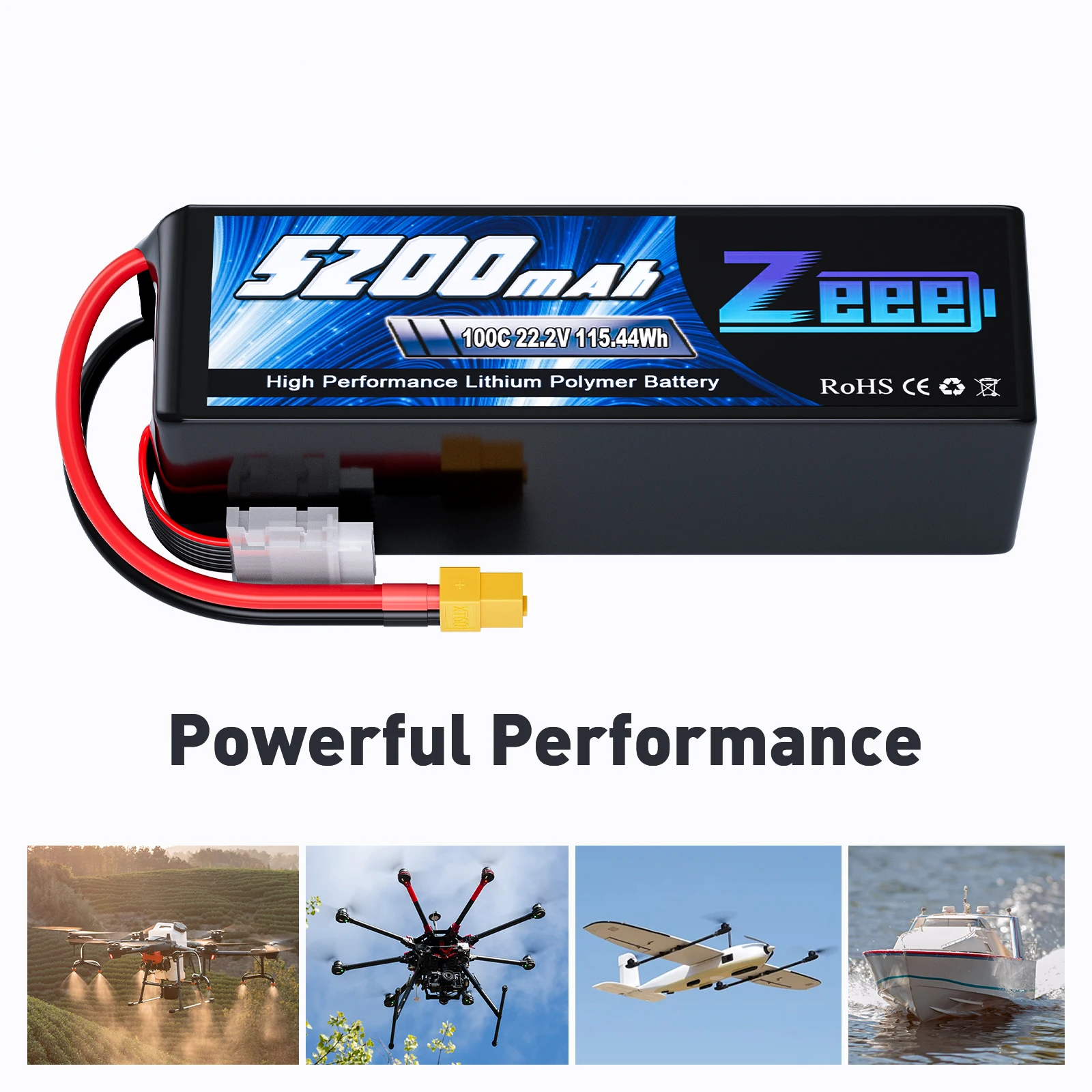 Zeee Lipo Battery 6S 5200mAh FPV Drone 22.2V 100C with XT60 Zeee Lipo Battery 6S 5200mAh FPV Drone 22.2V 100C with XT60