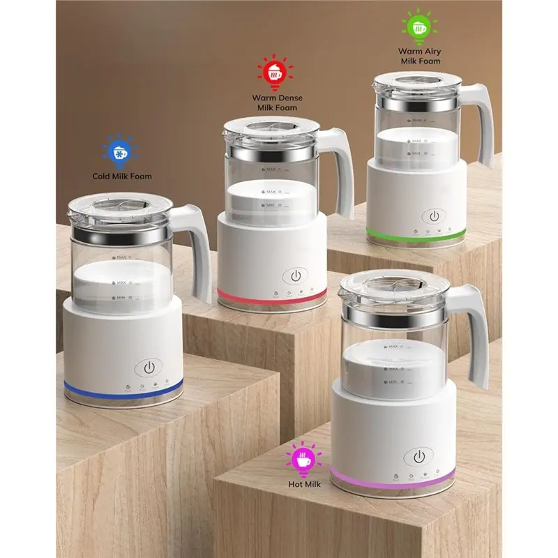 【TODAY ONLY】Milk Frother Electric Glass Milk Frother 4 In 1 Function,Capacity 250Ml Cappuccino Or 500Ml Hot Milk, Eu Plug 5