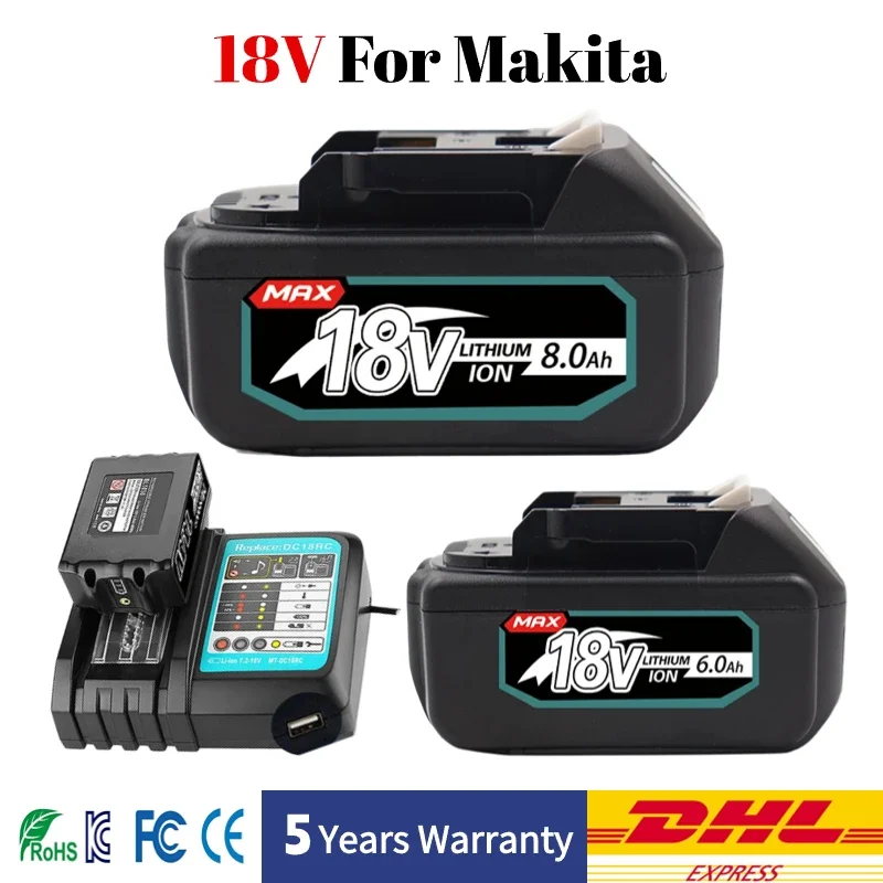 

18V 8Ah For Makita BL1830 BL1840 BL1850 BL1860 BL1850B BL1820 BL1815 LXT-400 Replacement Lithium Battery