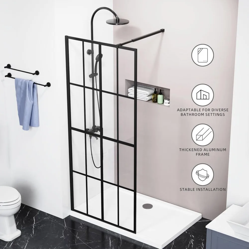 Shower door  -  Transparent frame shower screen with walk-in black finish makes bathing experience easy and strong construction 3