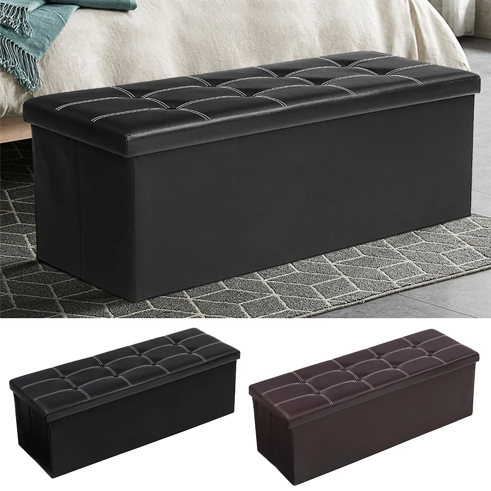 Faux Leather Storage Ottoman Shoe Bench