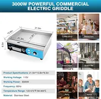 Electric 22”, 3000W Electric Flat Top Grill, Stainless Steel Countertop Electric Griddle Nonstick with 122~572℉Adjustable Temper 2