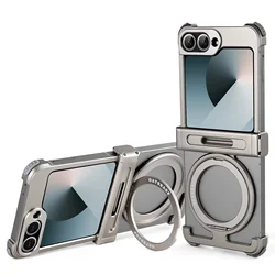 Oatsbasf 360° Rotatable Stand Magnetic Shockproof Phone Case for Galaxy Z Flip6 (Titanium)