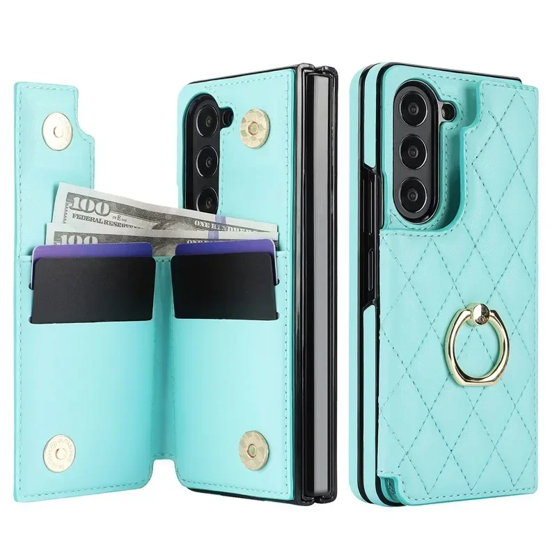 Luxurious Leather Ring Wallet with Card Holder & Kickstand - Shockproof Phone Case