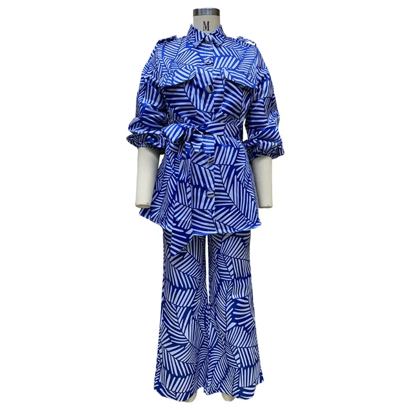 Women's Fashion Printed Long Sleeve Top & Straight Leg Pants Set Temperament Commuting Woman Two Piece Suits Elegant Outfits
