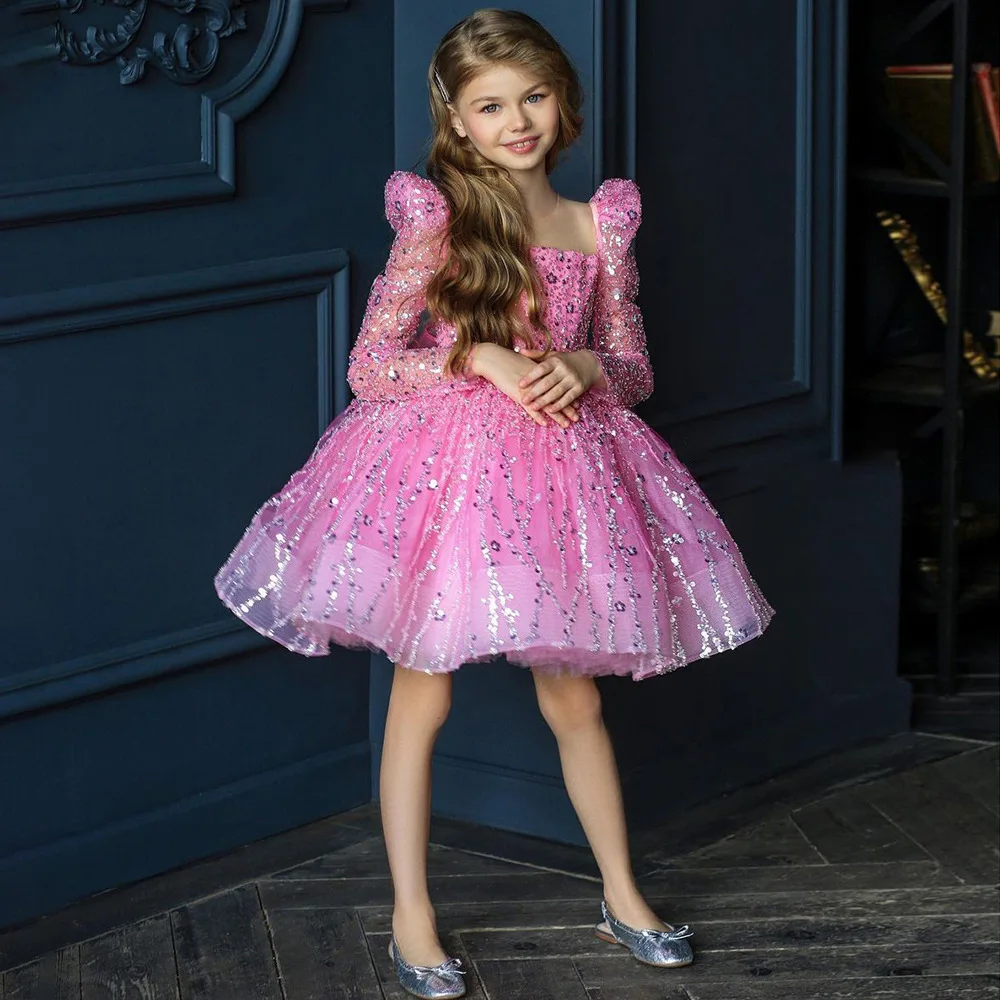Elegant Girl Sequins Long-sleeved Dress Girl Carnival Performance Dress  3-10 Year Old Girl Carnival Party Evening Dress - AliExpress 320