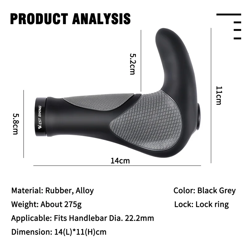 Bicycle Handlebar Grips WEST BIKING Ergonomic Bicycle Grip Lock-on Handlebar Cover MTB Mountain Cycling Anti-slip Handle Bar End 1 Pair
