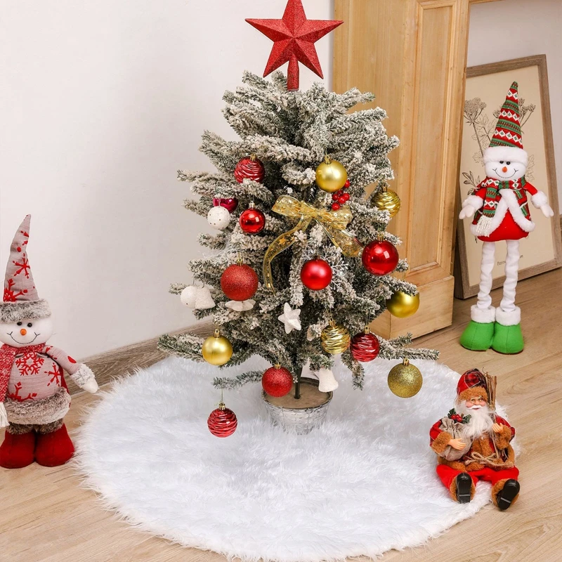 Description Picture 2 of itemChristmas Tree Skirt 78/90CM White Plush Tree Skirt Ornaments Merry Christmas Decorative For Party Decoration Supplies