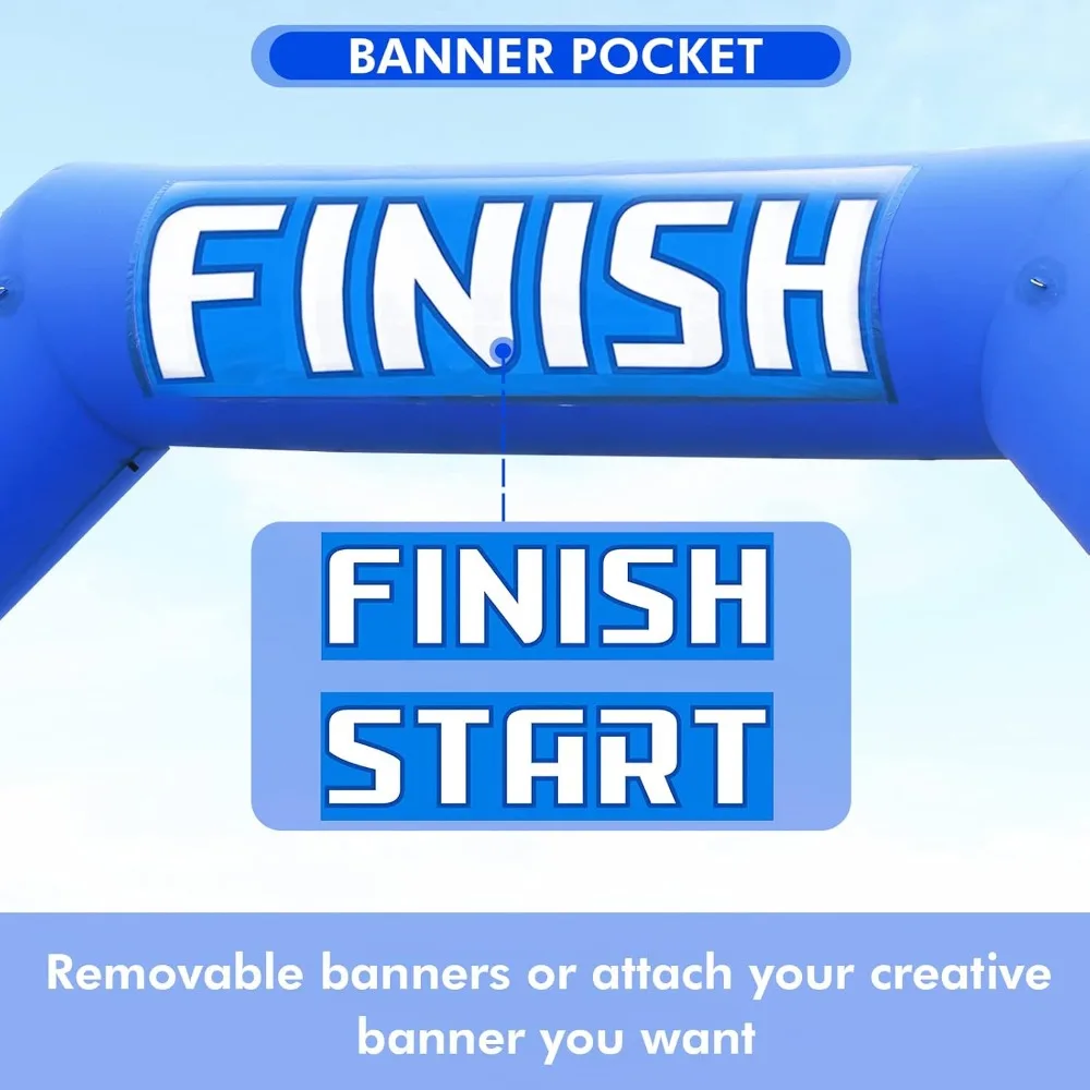 20ft Start Finish Line Inflatable Arch Blue with Powerful Blower, Hexagon Inflatable Archway for Race Outdoor Advertising Commer