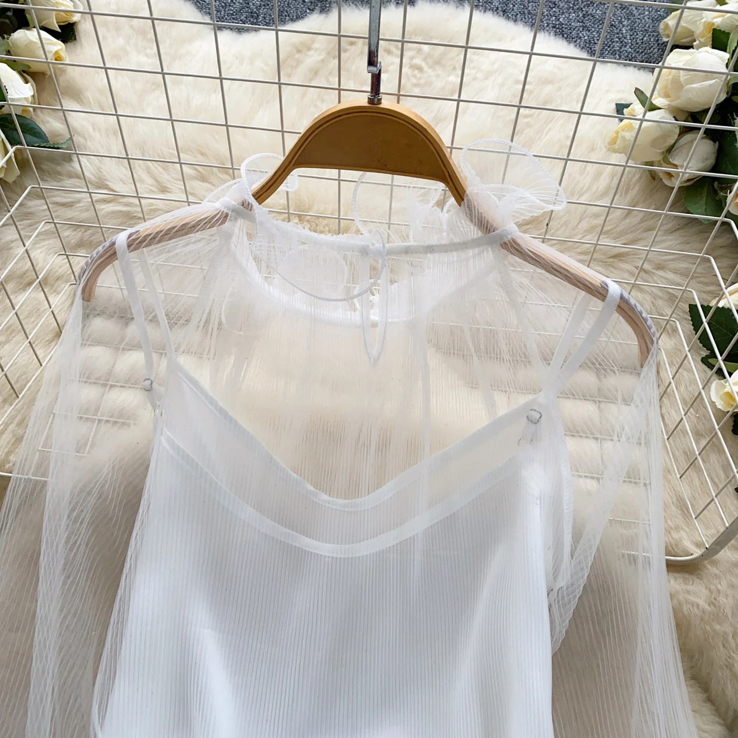 Vintage Elegant ruffle mesh long sleeve Top Korean Streetwear High Street Autumn Basics T-Shirts