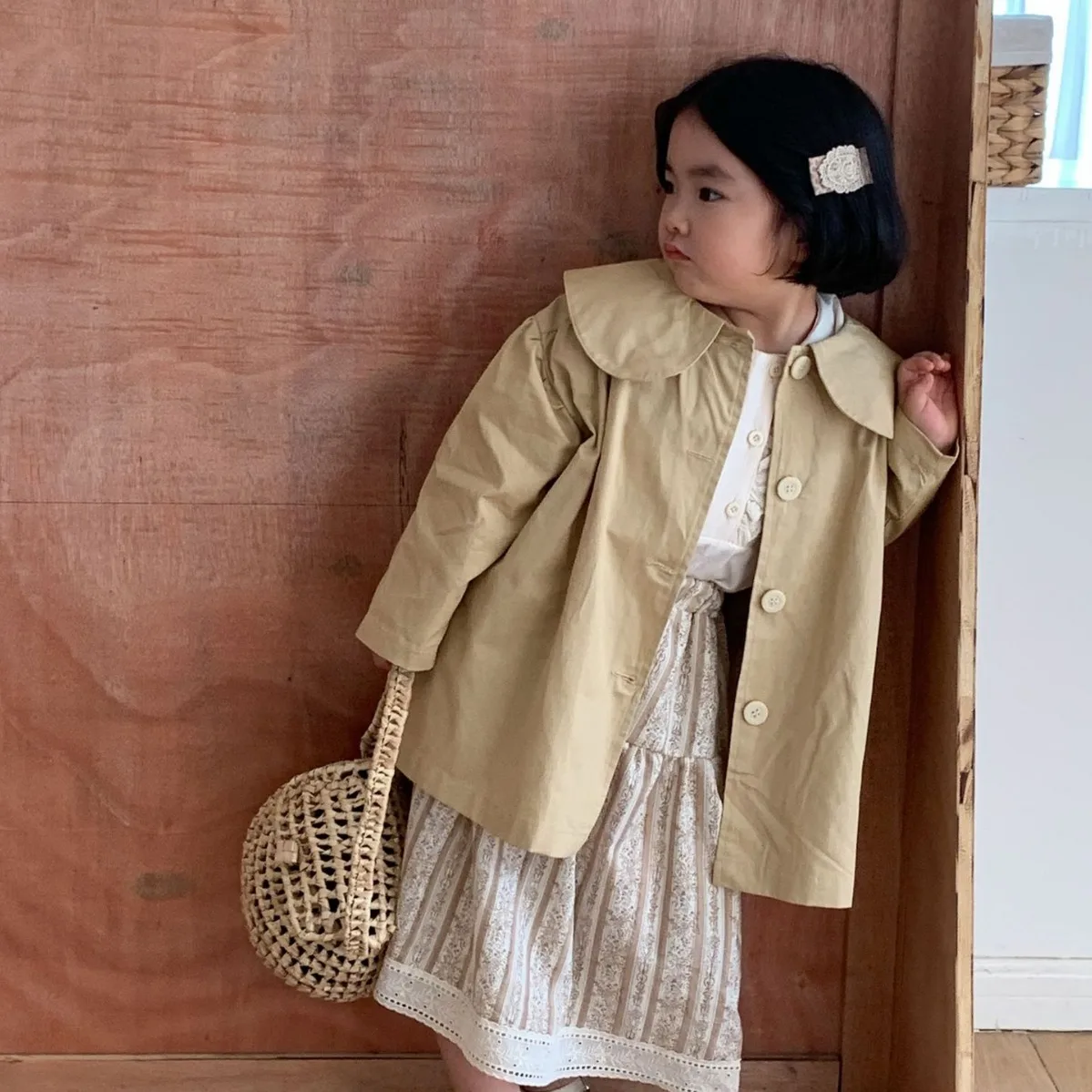 Girls Trench Coats Children Windbreaker Lapel Single-breasted Long Coat