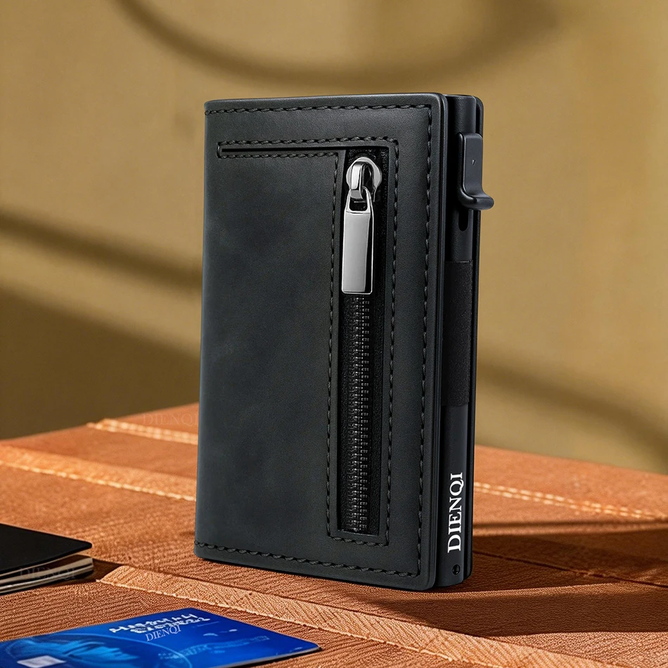 RFID-Kreditkartenhalter Herren-Geldbörse Business Metall-Kartenetui Luxus Synthetisches Leder Kartenhalter Schlanke Dünne Kartenhalter für Männer – Detail 4