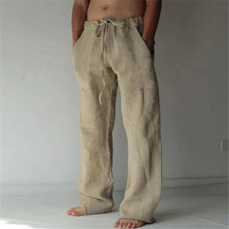 Casual Men's Cotton Linen Pants Fashion Solid Pocket Drawstring Baggy  Trousers Comfort Loose Wide Leg Pant Streetwear Sweatpants - AliExpress