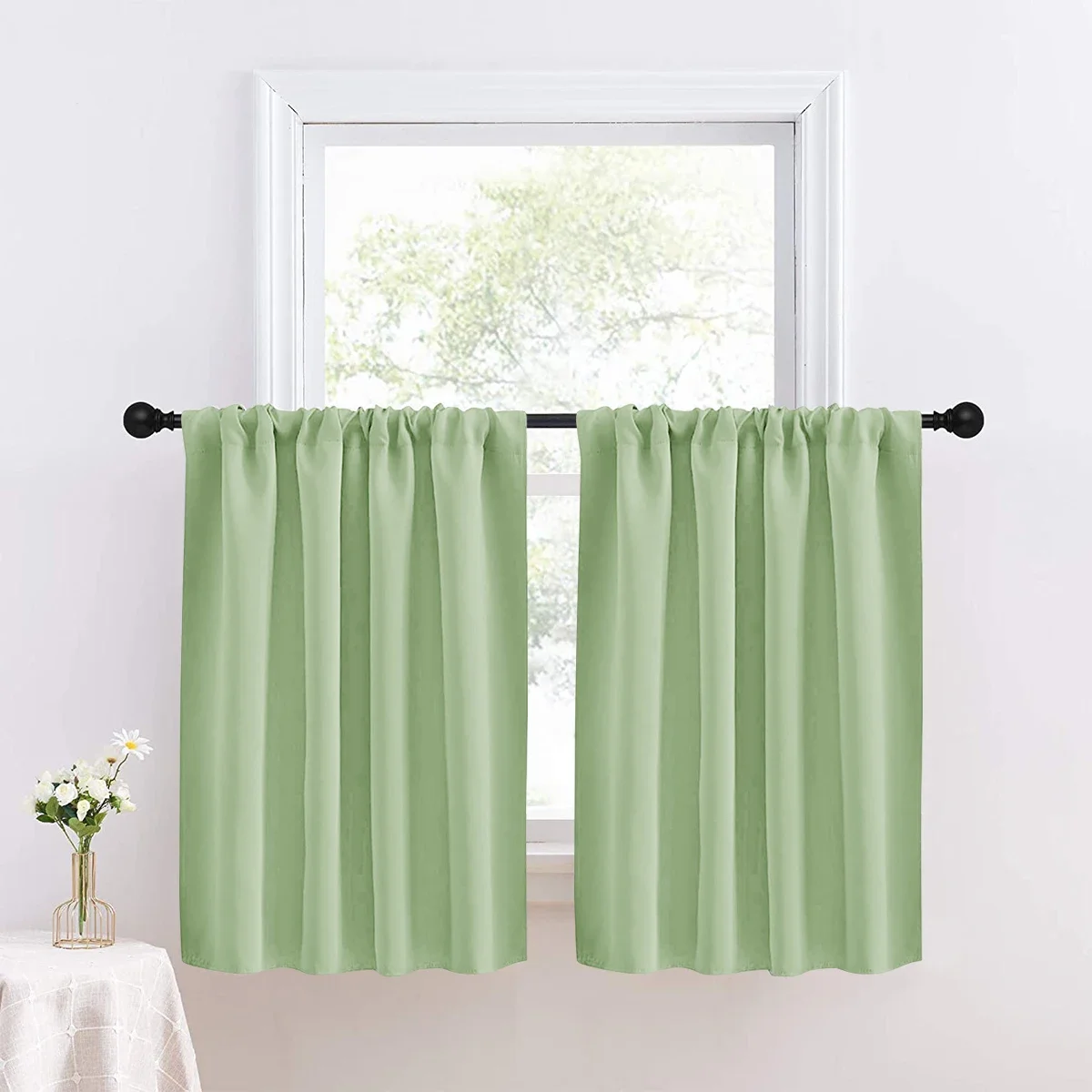 Solid Short Blackout Curtain - Small Kitchen  Bathroom Decor with UV Protection