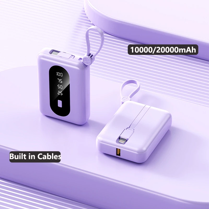 

Mini Power Bank 20000mAh Built in Cable for iPhone Huawei Xiaomi Samsung Poverbank Portable External Battery Charger Powerbank