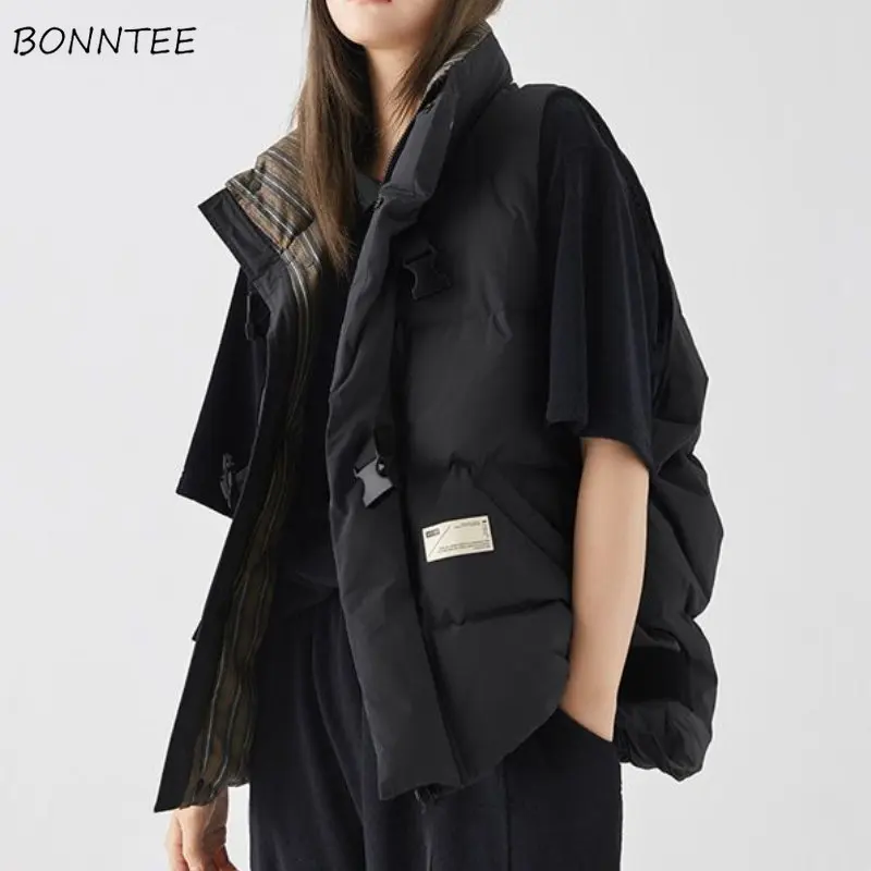 

Stand Collar Vests Women Patchwork Baggy Unisex Streetwear Teens College Thicken Korean Fashion Y2k Clothes Design Winter Coats