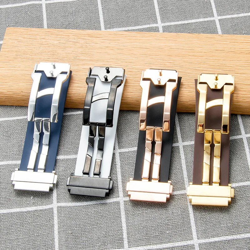 Silicone Watch Strap with Stainless Steel Folding Buckle Bracelet