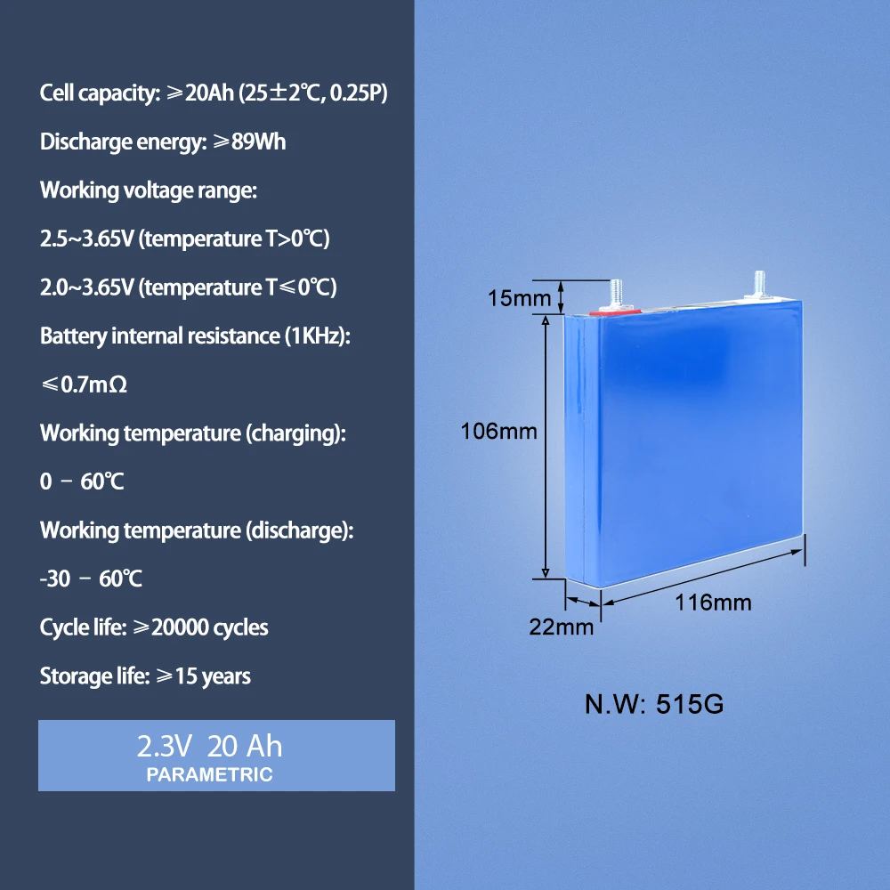 Bateria Descarregável de Alta Taxa Recarregável Lto Baixa Temperatura Descarga Faça Você Mesmo 2.3v 2.7 ah 2.3v 2.3v 20ah - Image 2