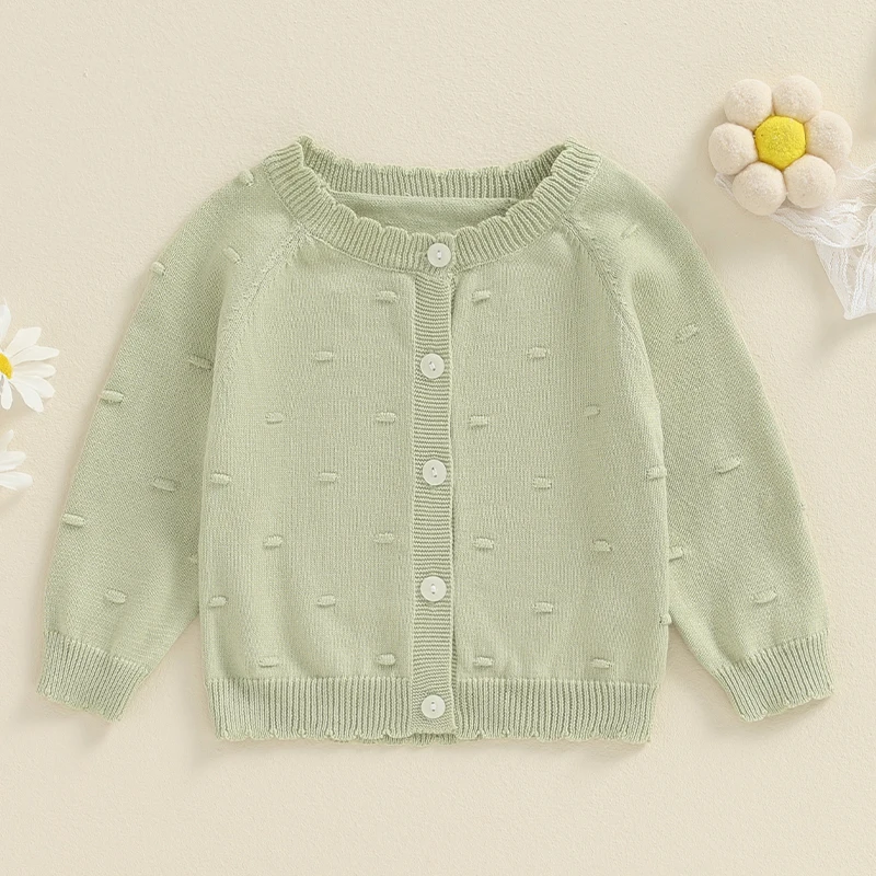 Girls Autumn Knit Sweater Long Sleeve Solid Color Button Up Cardigan Knitwear Coat