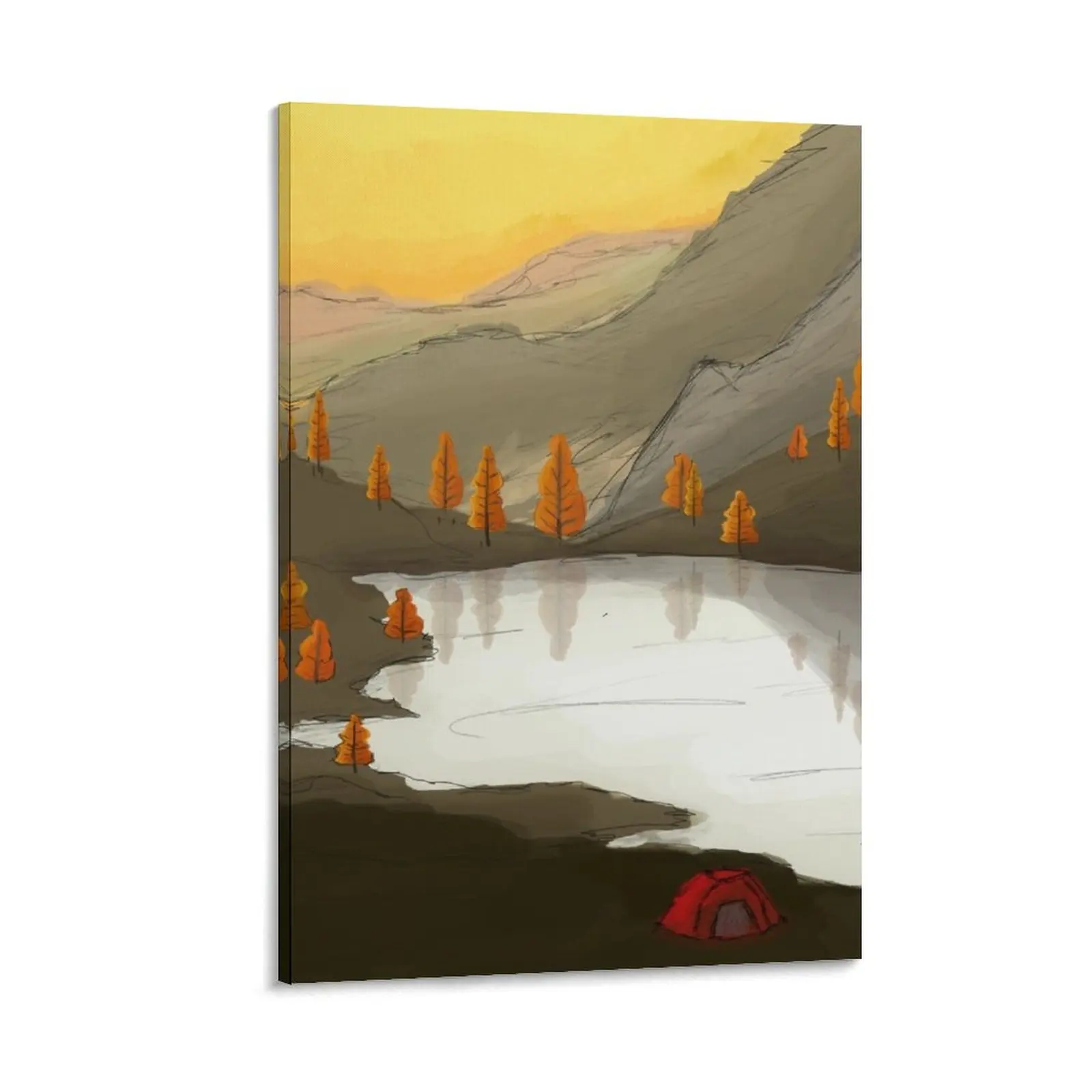 

Peaceful Camping Mountain Lake Nature Scene Art Canvas Painting Decorative prints wall painting canvas wall art