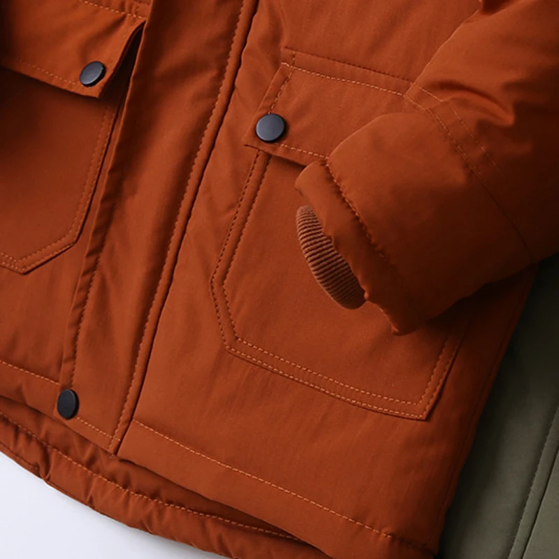 Boys Coats Autumn Winter Fashion Hooded Fur Children's Plus Velvet Warming Cotton Outerwear For Kids Jacket 5-14 Years - 6