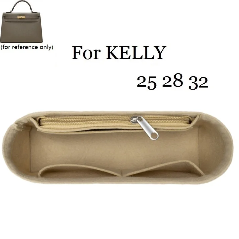 For Kelly25/28/32 Handbag Makeup Bag Organize Zipper Bag Insert Base Shaper Felt Toiletry Storage Bags Travel Cosmetic Girl