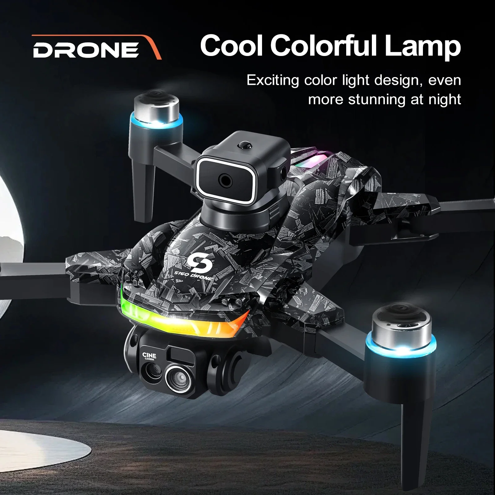 Drone Profissional com Câmera HD, 2 Baterias, Preto/Branco