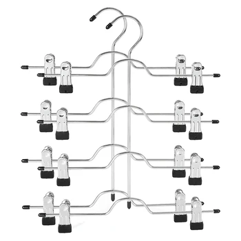 클립이 있는 금속 스커트 행거, 바지 클립 행어, 슬랙스, 바지, 청바지, 타월, 블랙, 2 팩, 4 단 바지 행거