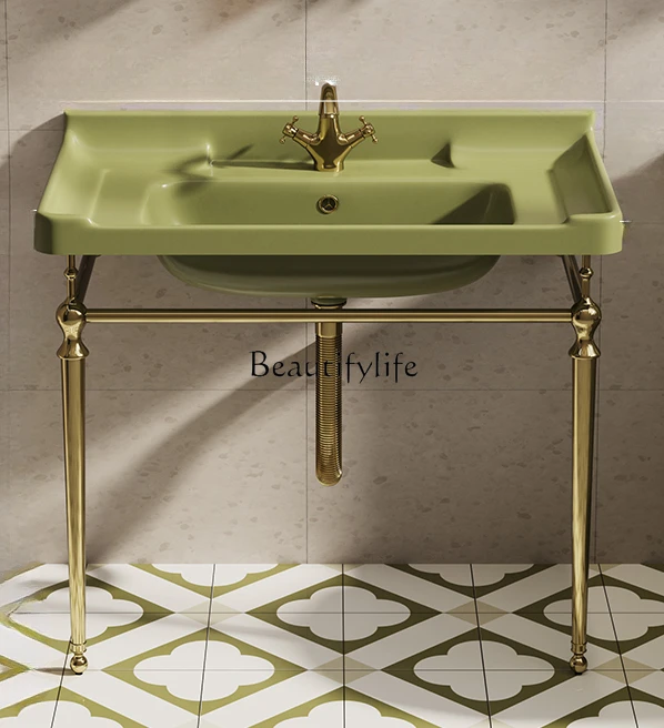 

Grass Green Bathroom Retro Washbasin Bracket Wash Basin Balcony Floor-Standing Washstand