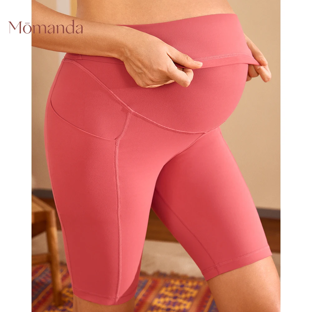 Maternity Biker Shorts For Pregnant Women Over Belly Yoga Sport Pregnancy Workout Athletic Bike Pants With Pockets Leggings 8